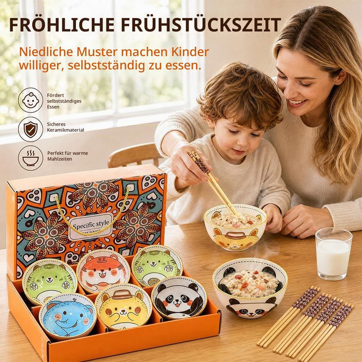 DASIAUTOEM 6er Müslischalen aus Porzellan, Japanisches Bunt Cartoon Design, Dessertschalen für Kinde