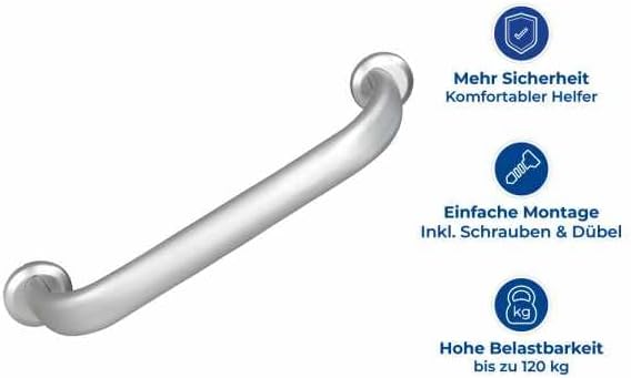 Allstar Wandhaltegriff Secura Premium 43 cm, Bad-Sicherheitsgriff für Badewanne oder WC, bis 120 kg