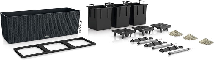 LECHUZA TRIO Cottage 30 graphitschwarz 15002 Pflanzgefäss mit Erd-Bewässerungs-System 100x32,5x34,5