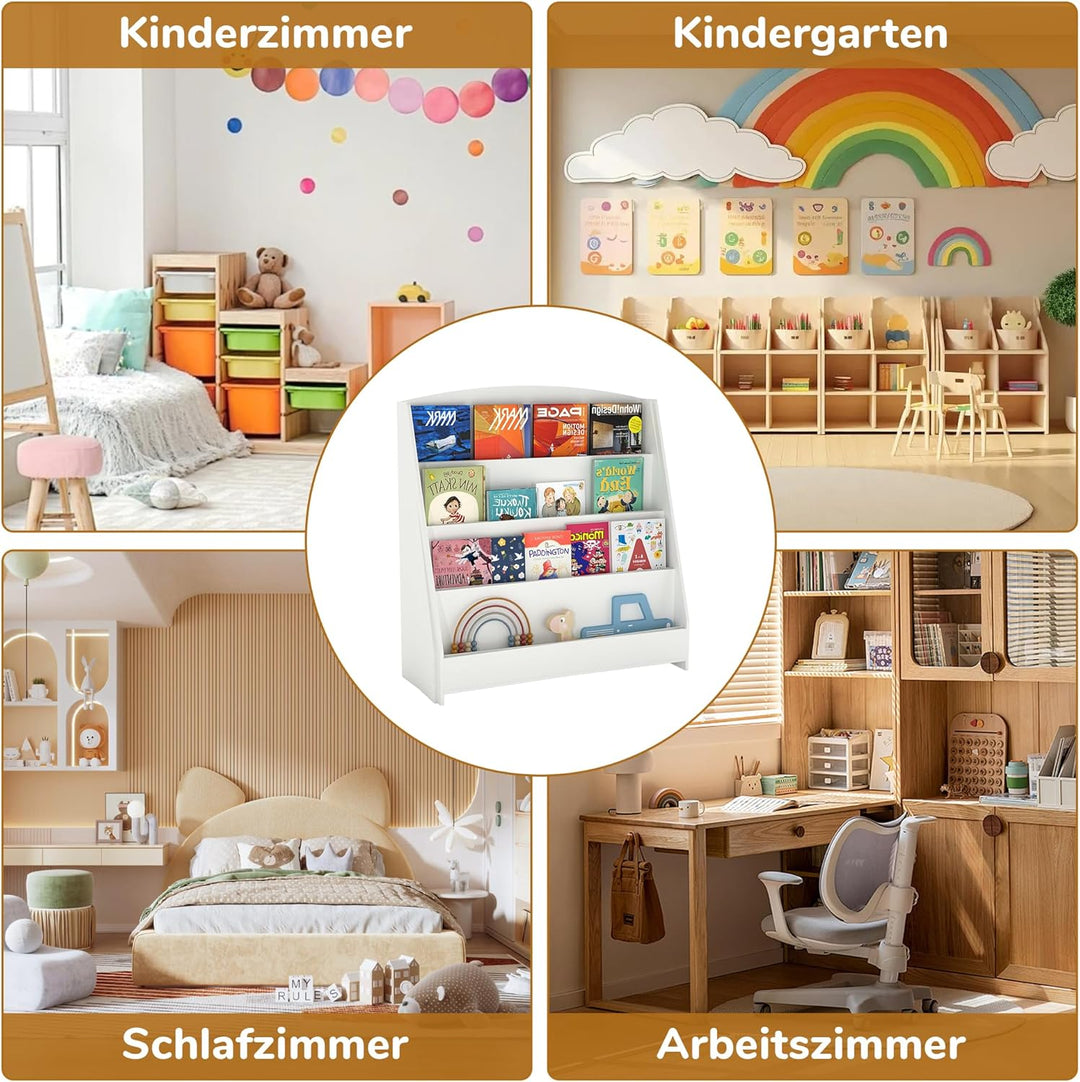 4 Tier Bücherregal Kinder Montessori Kinderregal 88cm Höhe, Kinderzimmer Spielzeug Aufbewahrung Büch