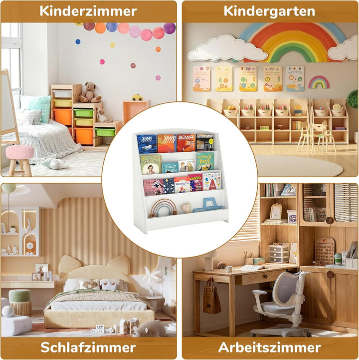 4 Tier Bücherregal Kinder Montessori Kinderregal 88cm Höhe, Kinderzimmer Spielzeug Aufbewahrung Büch