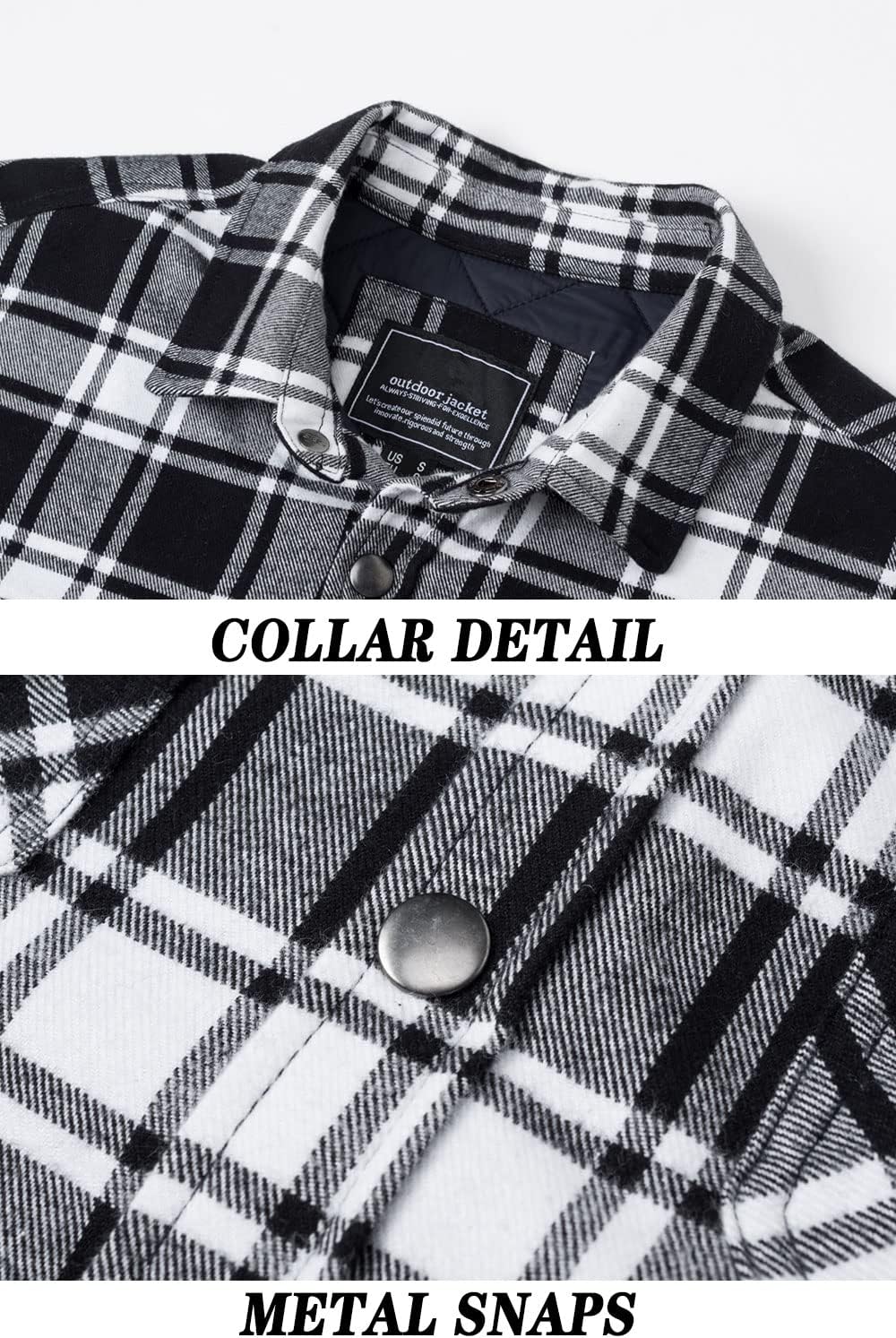 TACVASEN Herren Karierte Hemdjacke Flanellhemd Holzfällerhemd Thermohemd Jacke M Schwarz, M Schwarz
