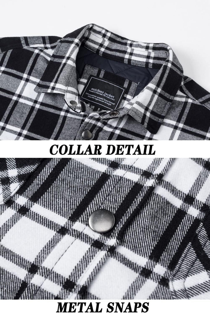 TACVASEN Herren Karierte Hemdjacke Flanellhemd Holzfällerhemd Thermohemd Jacke M Schwarz, M Schwarz