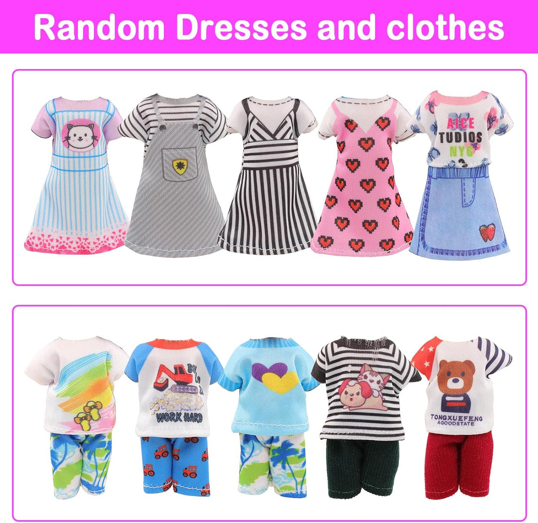 Miunana 29 Kleidung Schuhe Zubehör für 6 Zoll 15 cm Puppen, 1 Koffer 4 Kleider 2 Oberteile 2 Hose 2