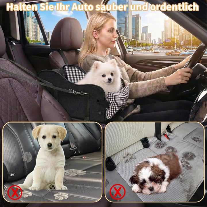 Hunde Autositz für Kleine Hunde & Katzen - Sicher auf Rücksitz, Beifahrersitz & Mittelkonsole mit Do