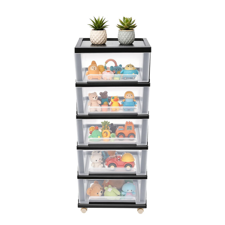 Kunststoff Schubladenbox, 5-stöckiges Kunststoff-Schubladenregal, Transparente Rollcontainer, Griffe