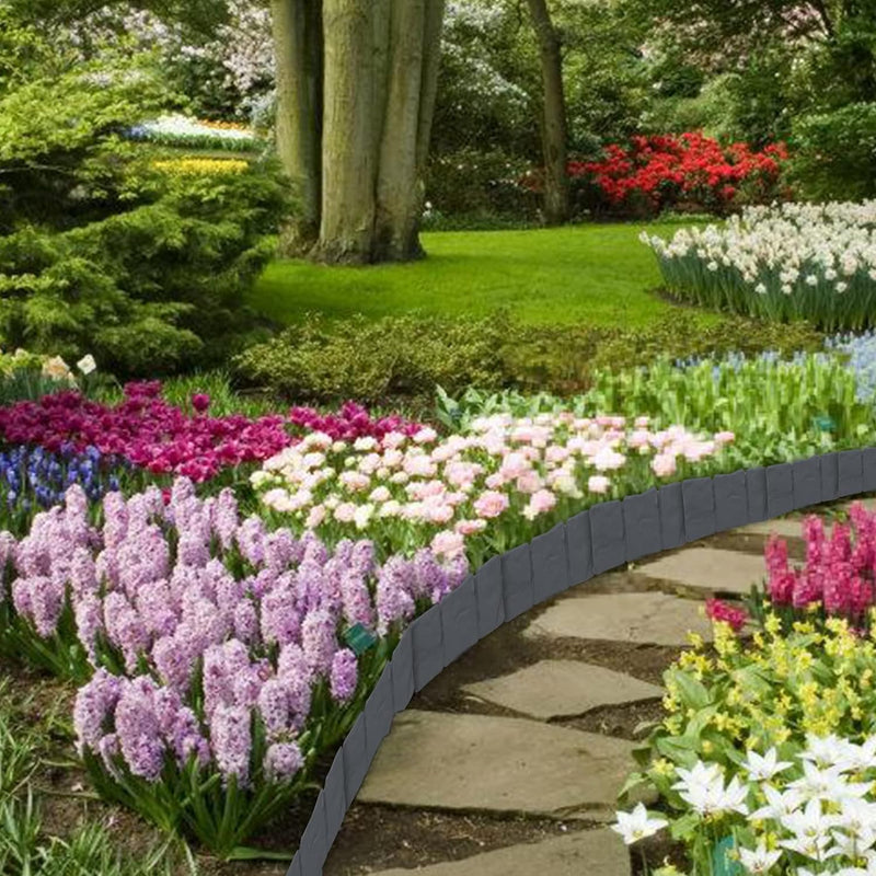 Fiqops Rasenkante Kunststoff 12.5M Anthrazit 50 Stücke Beeteinfassung Steinoptik Garden Border aus P