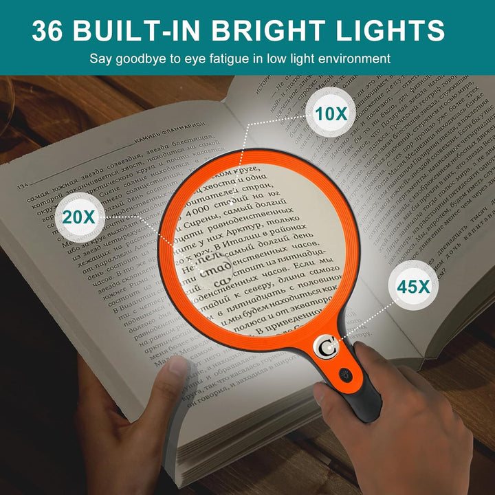 Grosse Lupe mit 36 LED-Licht und Aufbewahrungskoffer, 10-Fach 20-Fach 45-Fache Beleuchtete Handlupe