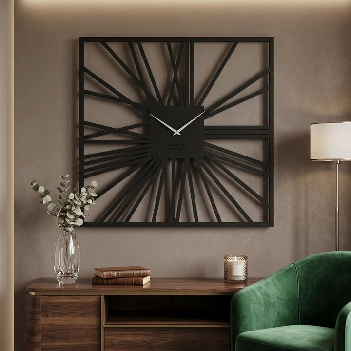 FLEXISTYLE Gross EKO wanduhr quadratisch XXL ohne tickgeräusche LOFT Grande Schwarz Quadrat 80cm! (D
