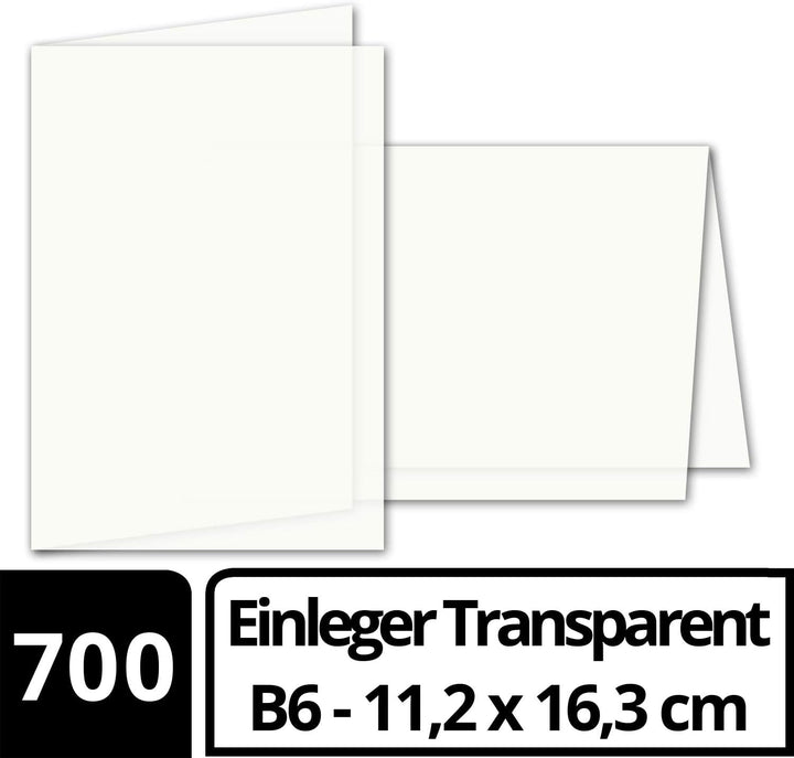 700x faltbares Einlege-Papier für B6 Doppelkarten - transparent-weiss - 163 x 224 mm (112 x 163 mm g