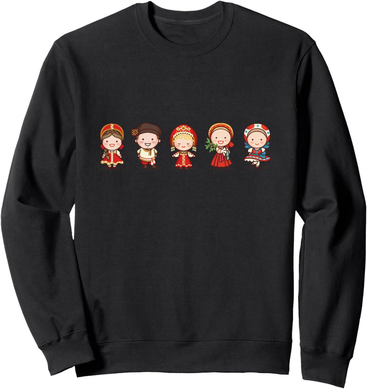 Niedliche traditionelle russische Figuren in russischer Sweatshirt