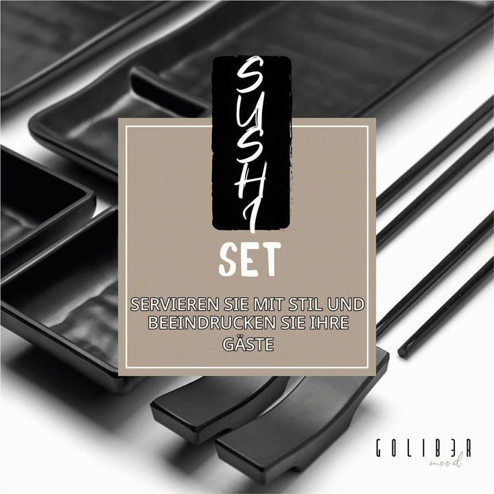 Goliber Japanisches Melamine Sushi Geschirr Set (8pcs) - Enthält 2 Schwarzes Geschirr, 2 Sossenschäl