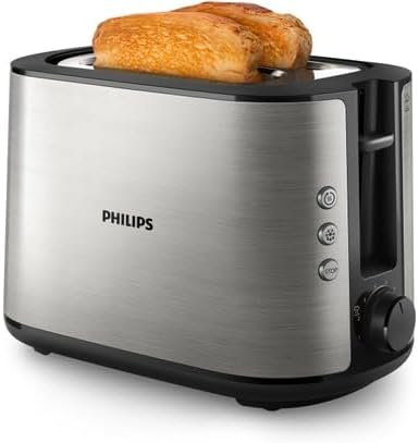 Philips HD2650/90 Toaster edelstahl (950 W, 8 Bräunungsstufen, Brötchenaufsatz, Auftau- und Aufwärmf