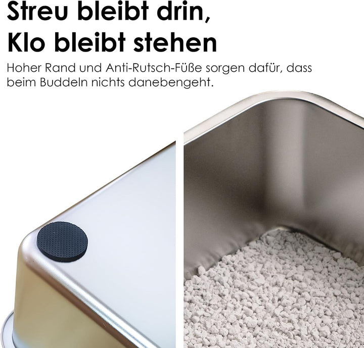 LucyBalu® STEELOO Edelstahl Katzenklo geruchsfrei | XXL-Katzentoilette aus Edelstahl | offenes Katze