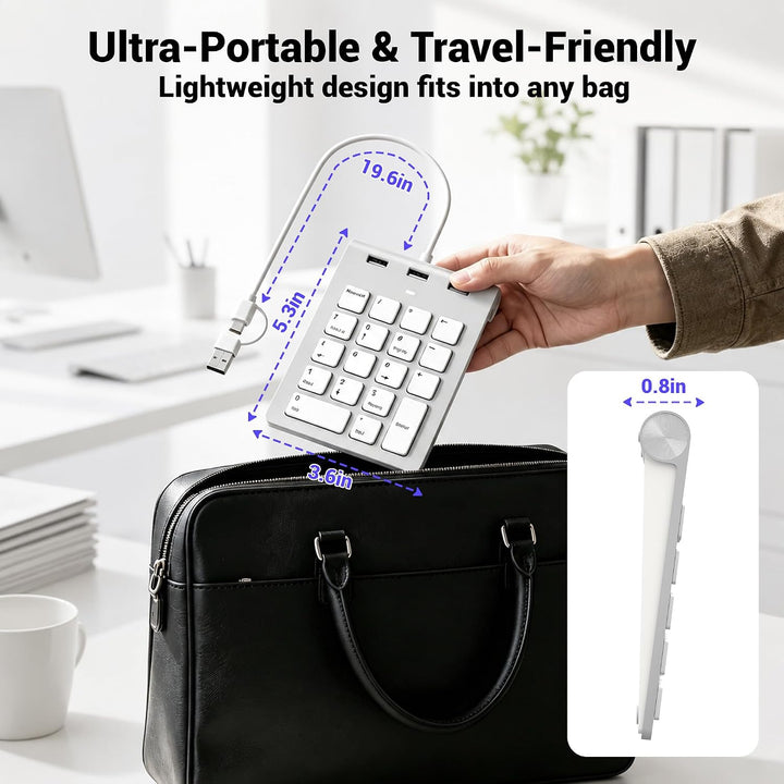 2-in-1 Numpad Wired mit 3-Port USB-Hub, USB-A &amp; USB-C Ziffernblock mit 15° Ergonomie-Neigung für Lap