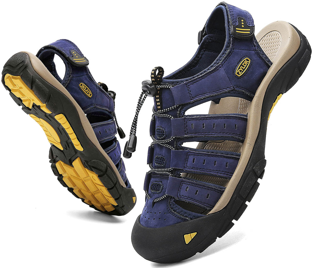 ZYLDK Herren Leder Sandalen Sport Outdoor Trekkingsandalen Atmungsaktive Leichte Wandersandalen Männ