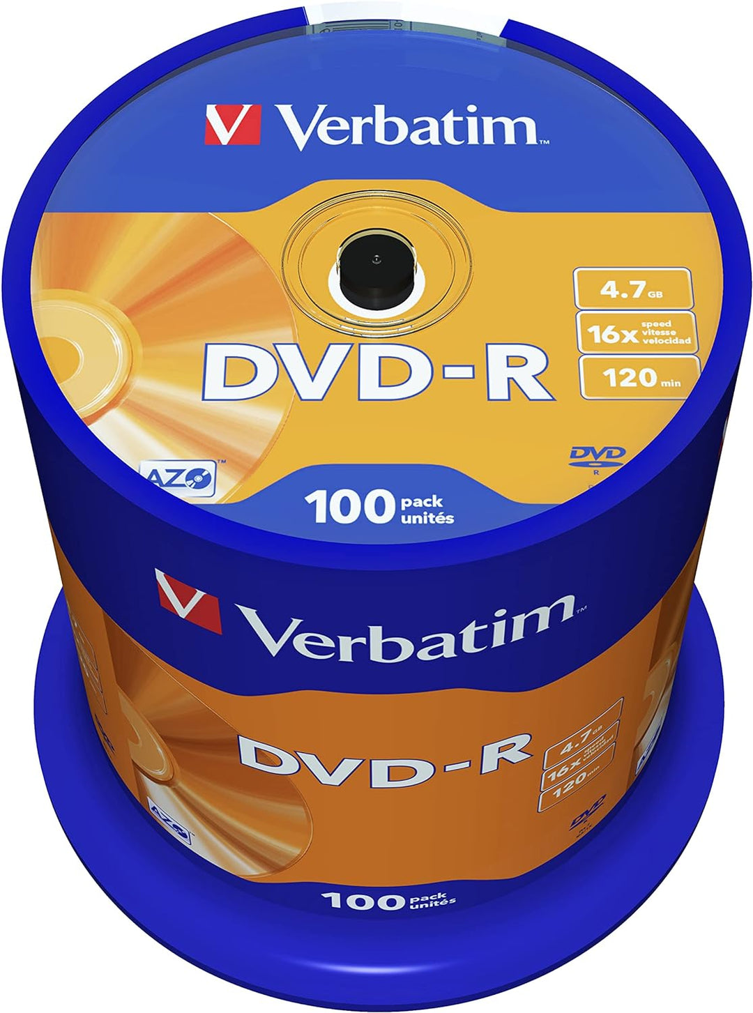 Verbatim DVD-R 16x Matt Silver 4.7GB, 100er Pack Spindel, DVD Rohlinge beschreibbar, 16-fache Brenng