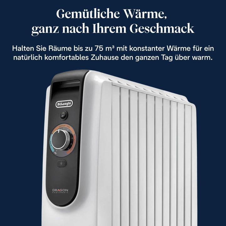 De'Longhi Dragon EasyTronic – Ölheizer für Räume bis 75m³, Elektroheizung mit Sicherheitsthermostat,