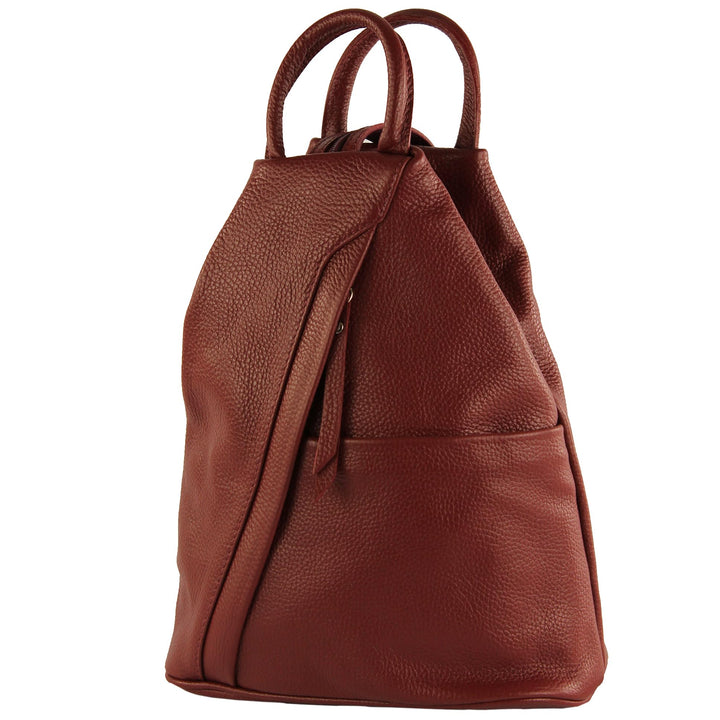 modamoda de T180 Damen Leder Rucksack Handtasche 2-in-1, handmade in Italy Purpurrot, Purpurrot