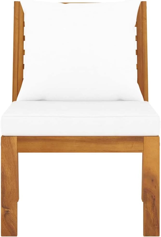 vidaXL Akazienholz Massiv Mittelsofa Modular mit Cremeweissen Kissen Sofa Lounge Gartensofa Sessel G