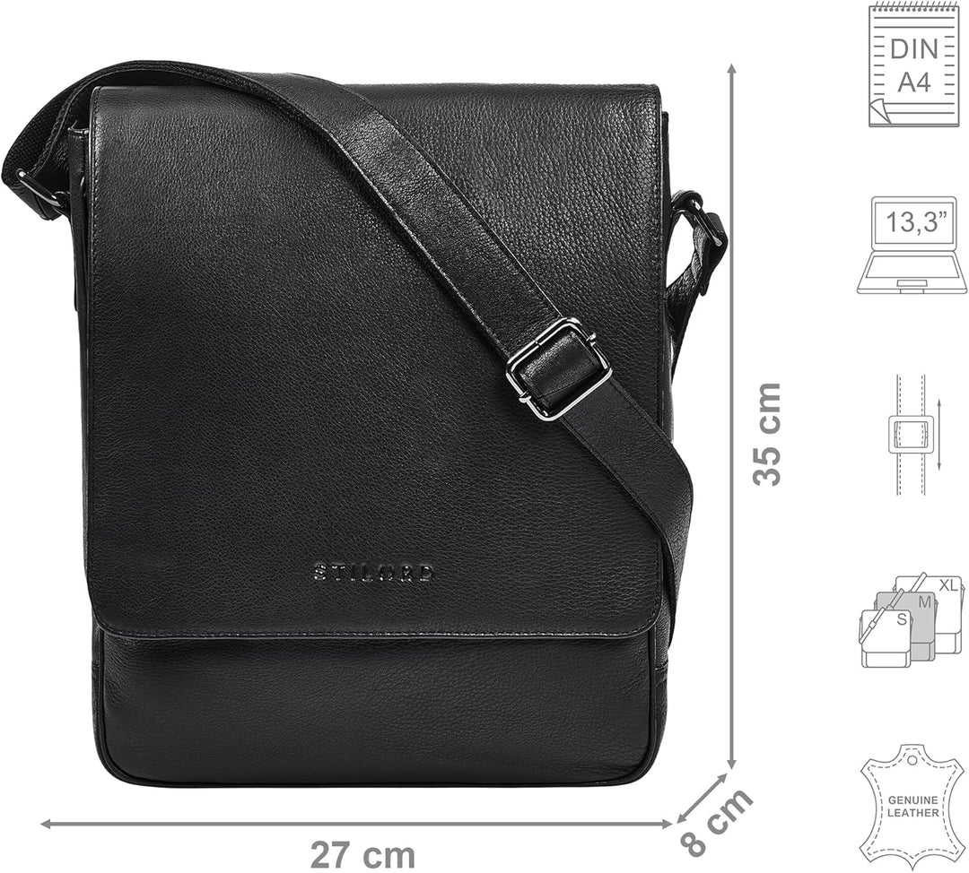 STILORD Ottavio Mittelgrosse Umhängetasche Herren Leder Hochformat Messenger Bag 13,3 Zoll Laptoptas