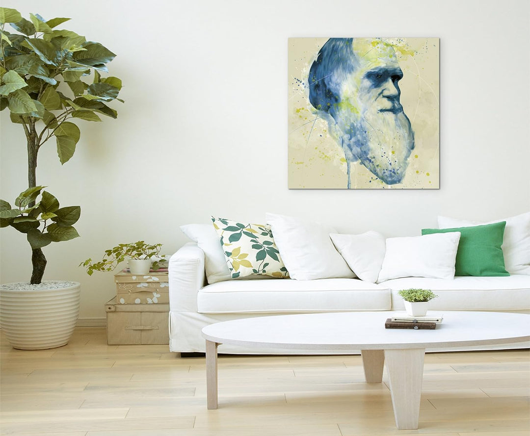 Charles Darwin Aqua 60x60cm - Splash Art Paul Sinus Wandbild auf Leinwand - Malerei, Kunstbild, Aqua