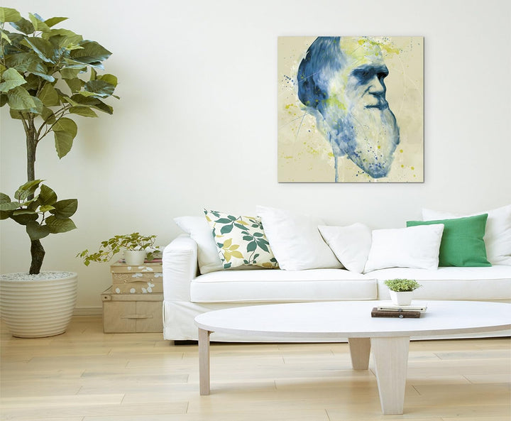 Charles Darwin Aqua 60x60cm - Splash Art Paul Sinus Wandbild auf Leinwand - Malerei, Kunstbild, Aqua