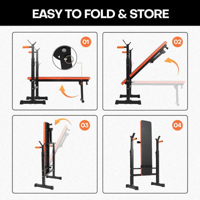 Panana Folding Hantelbank mit verstellbarer Langhantelhöhe, schwere Hebebank mit Dip-Station Trainin