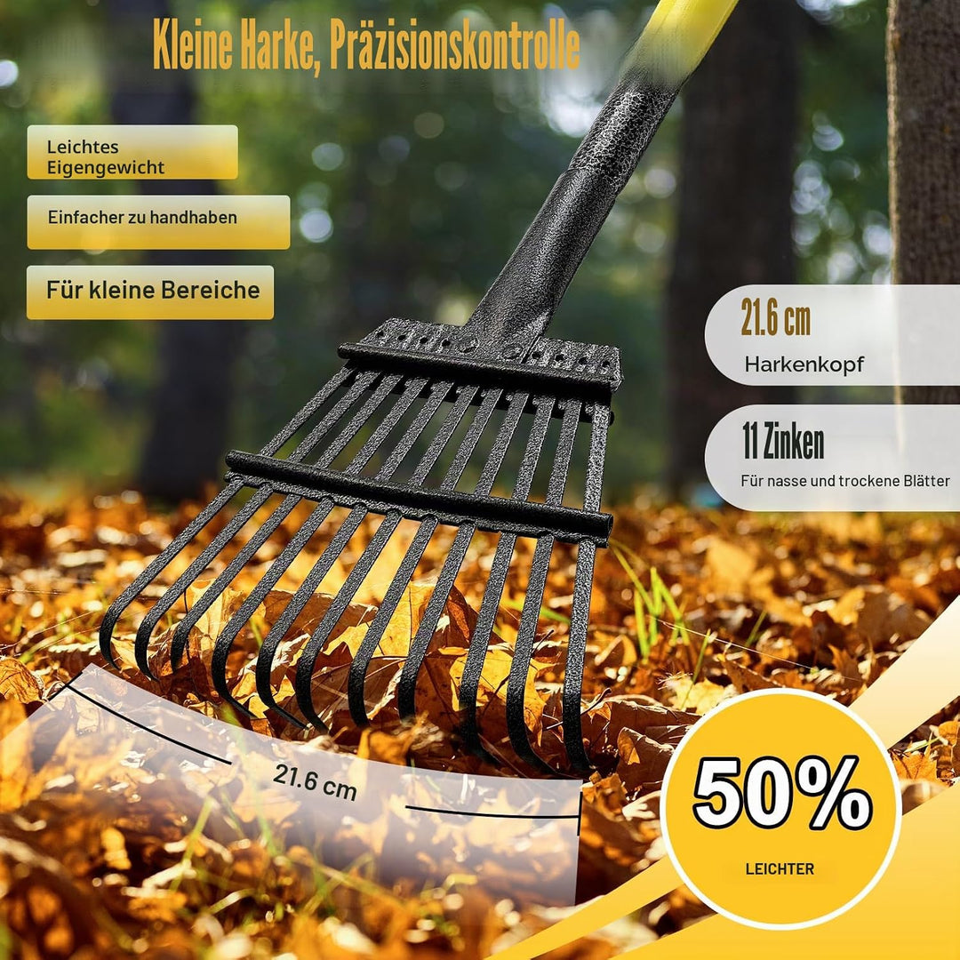 Garten Laubrechen, 180cm Stabile Kleine Strauchrechen 11 Metallzinken 21cm Breit, Verstellbarer Stah