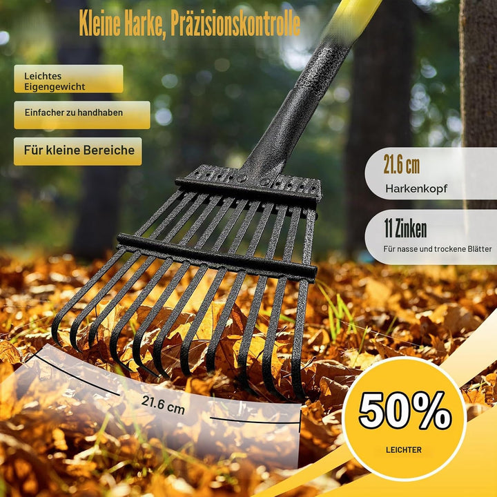 Garten Laubrechen, 180cm Stabile Kleine Strauchrechen 11 Metallzinken 21cm Breit, Verstellbarer Stah