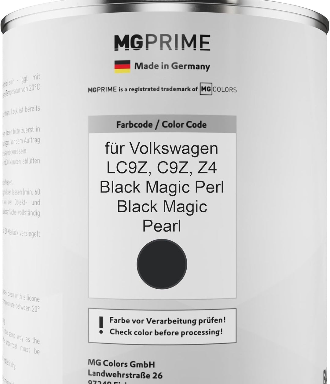 MG PRIME Autolack Dose Set für Volkswagen VW LC9Z / C9Z / Z4 Black Magic Perl/Black Magic Pearl Basi