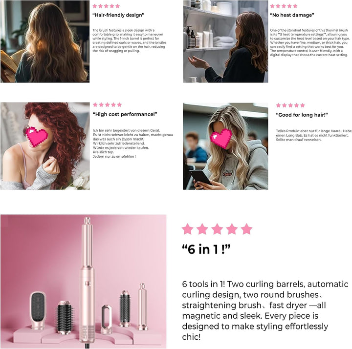 MogaWave pro Air styler 6 in 1 Hairstyler set Airbrush Haarstyler mit Warmluftbürste, Föhnbürste, Ru