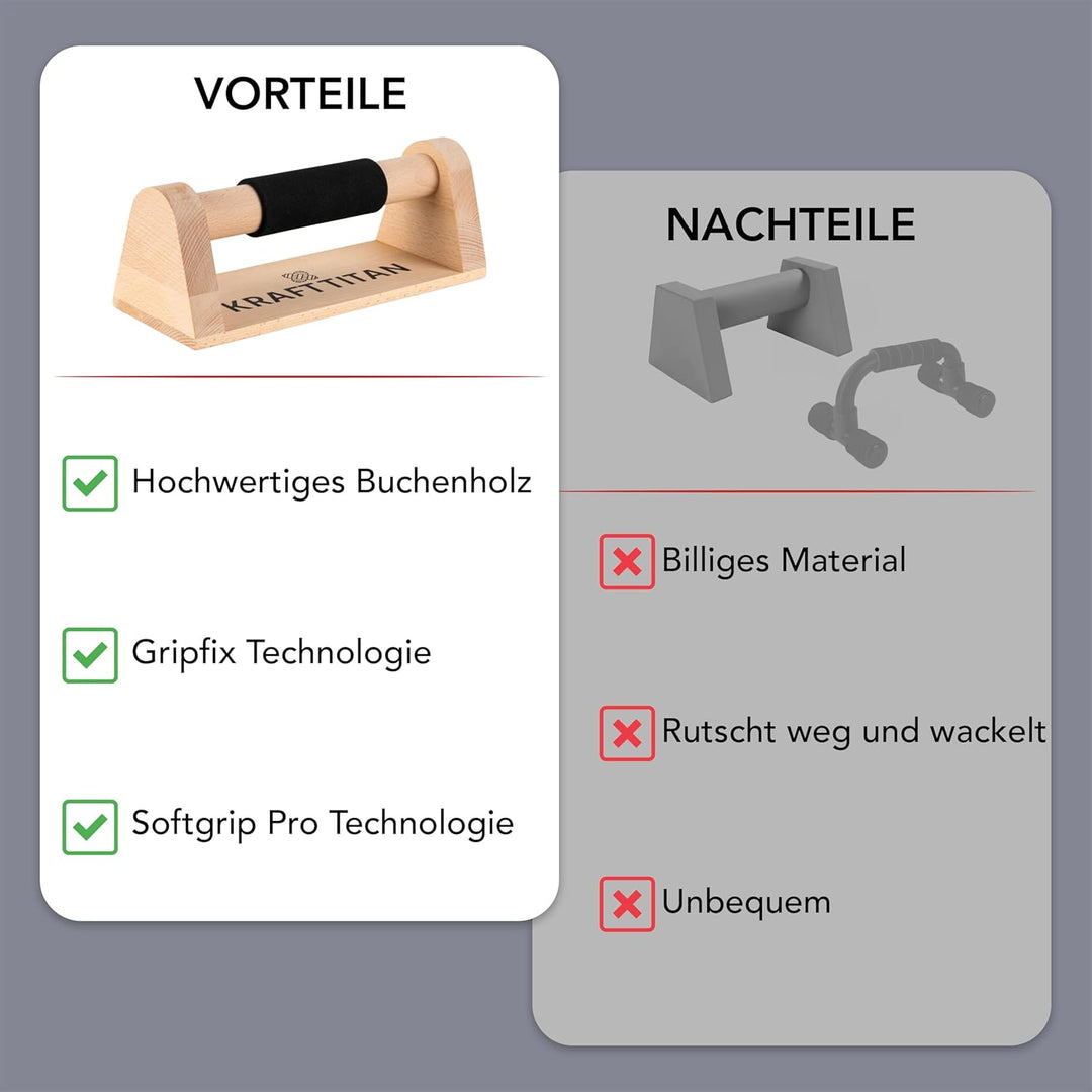 Liegestützgriffe aus Holz [Extrem rutschfest und komfortabel] | Perfekte Fitnessgeräte für Zuhause |