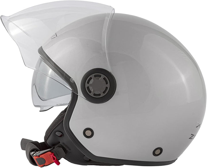 Jethelm Roller Motorrad Helm Zugelassen ECE2205 Lange Klares Visier Sonnenblende 53-54 cm ( XS) Silb