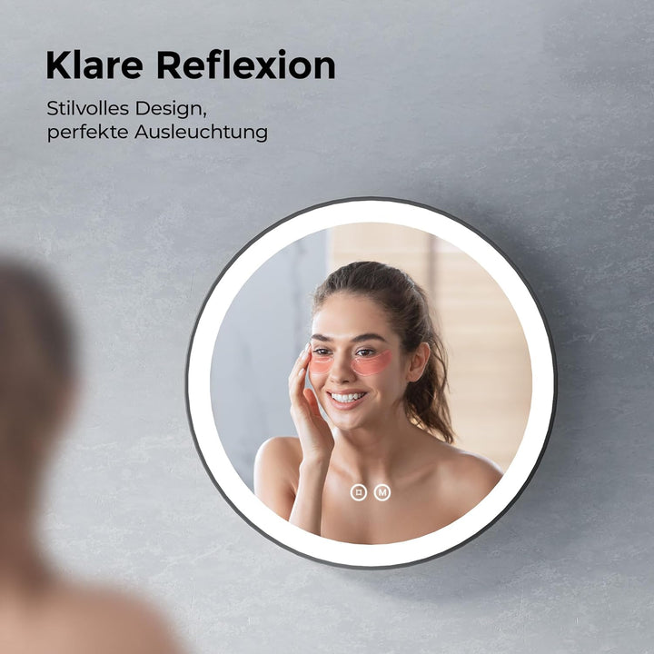 Heilmetz Badspiegel mit Beleuchtung Rund 50cm, LED Badezimmerspiegel mit Licht, 3 Lichtfarben Dimmba