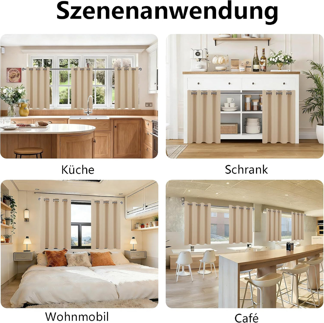 DWCN Gardinen für Kleine Fenster, Blickdichte Vorhänge Kurz H 90 cm x B 132 cm, Biscotti Beige Vorha