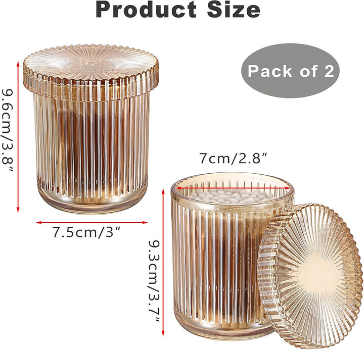 2 Stück Glas Wattepads Box Wattestäbchen Behälter Set Bernstein Wattepadspender Rund Kosmetik Organi