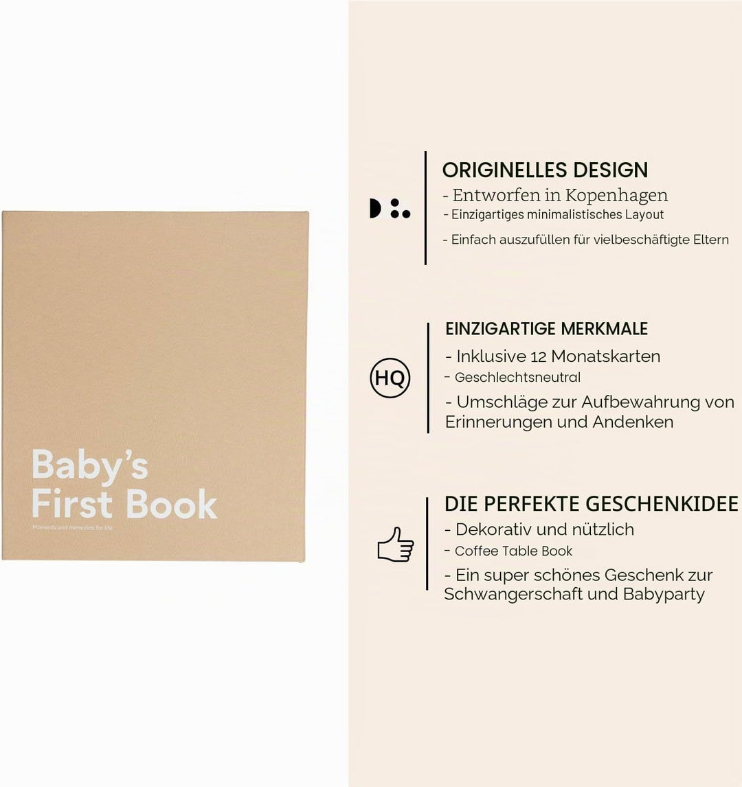 Design Letters Baby Erinnerungsbuch | Scrapbook für das Erste Jahr des Babys | Baby Tagebuch Monatsk