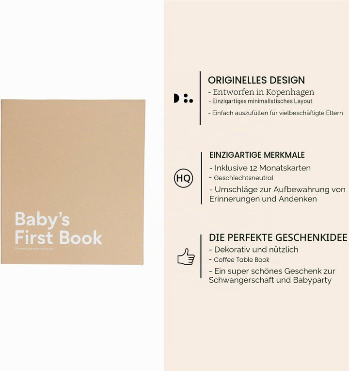 Design Letters Baby Erinnerungsbuch | Scrapbook für das Erste Jahr des Babys | Baby Tagebuch Monatsk