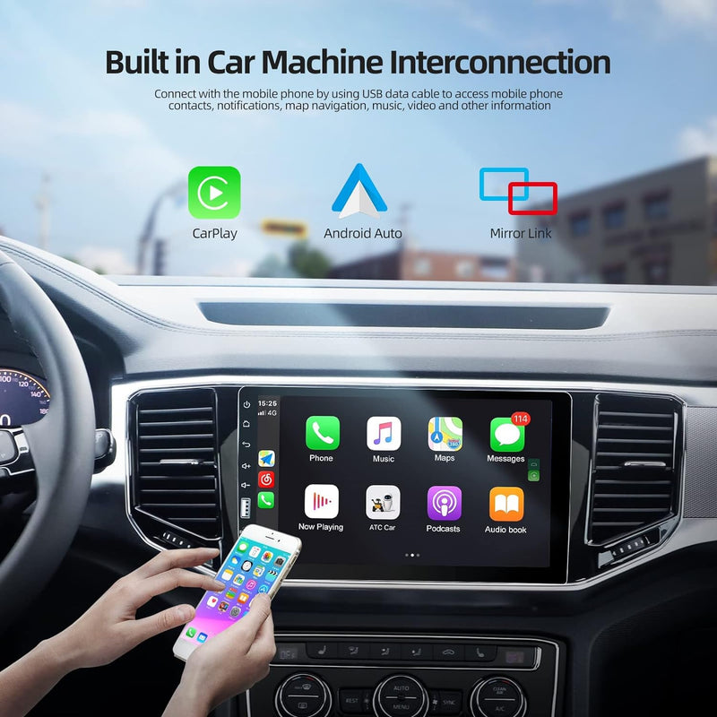 NHOPEEW 9" 1 Din Autoradio mit Apple Carplay / Android Auto, Doppel Din Touch Display Media MP5 Play