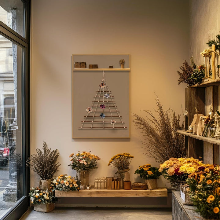 Floranica Holzleiter für Adventskalender 60 x 70 cm - Holz Aufhängen von Weihnachtsschmuck Weihnacht