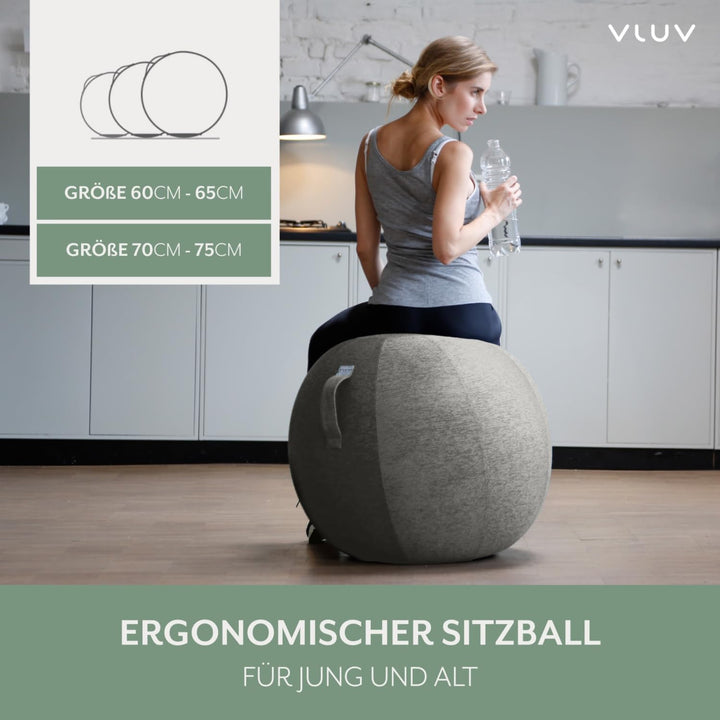 VLUV® BOL STOV Sitzball Büro Ergonomisch [Atmungsaktiv mit Tragegriff und Wegrollschutz] Waschbarer