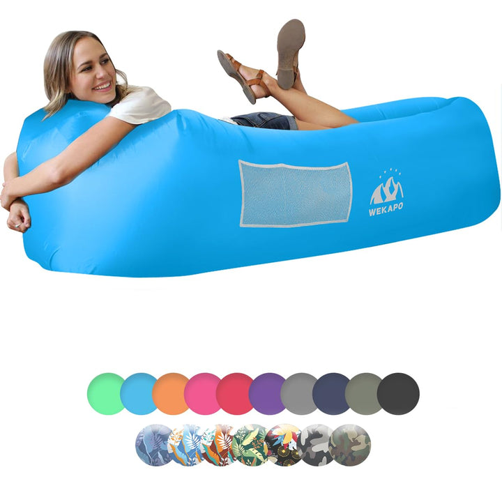 Wekapo Aufblasbarer Lounger mit Tragebeutel, Sicherungsstock und Pflaschenöffner für Reisen, Camping