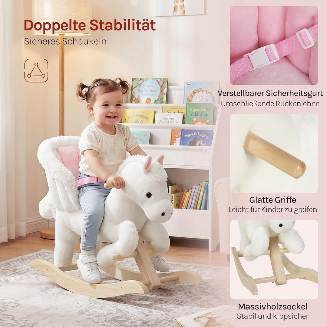 WOLTU Schaukelpferd Baby Schaukeltier Schaukelsitz Plüsch Schaukelspielzeug mit Gurt,PP-Baumwolle, W