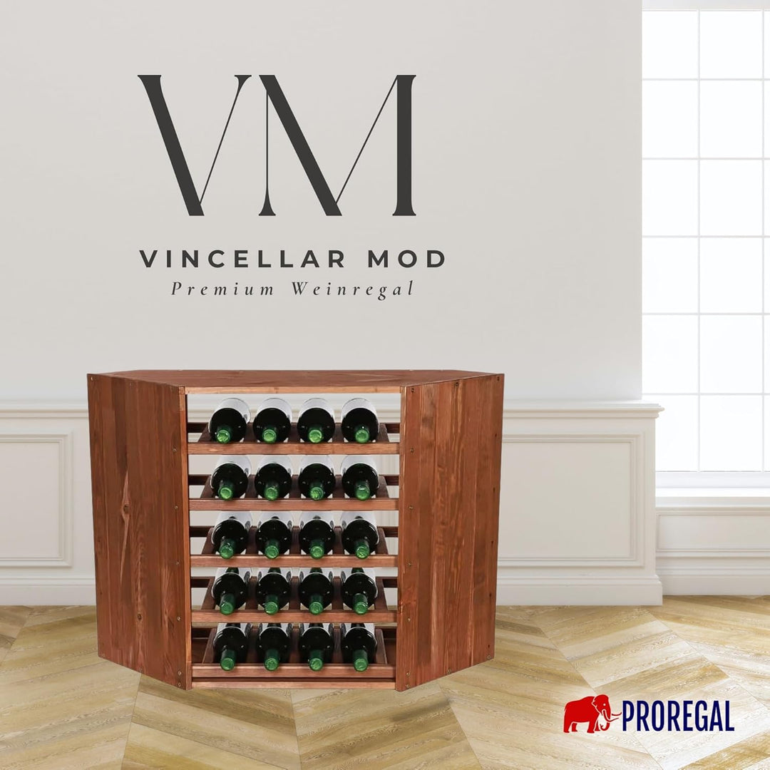PROREGAL Modulares Weinregal VINCELLAR MOD | HxBxT 60x30x30cm | Eckmodul für 18 Flaschen | Massives