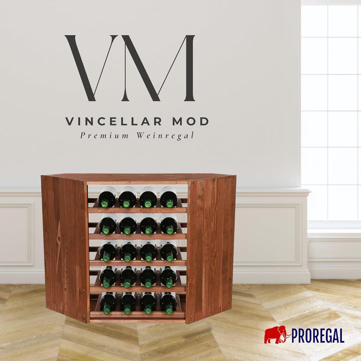 PROREGAL Modulares Weinregal VINCELLAR MOD | HxBxT 60x30x30cm | Eckmodul für 18 Flaschen | Massives