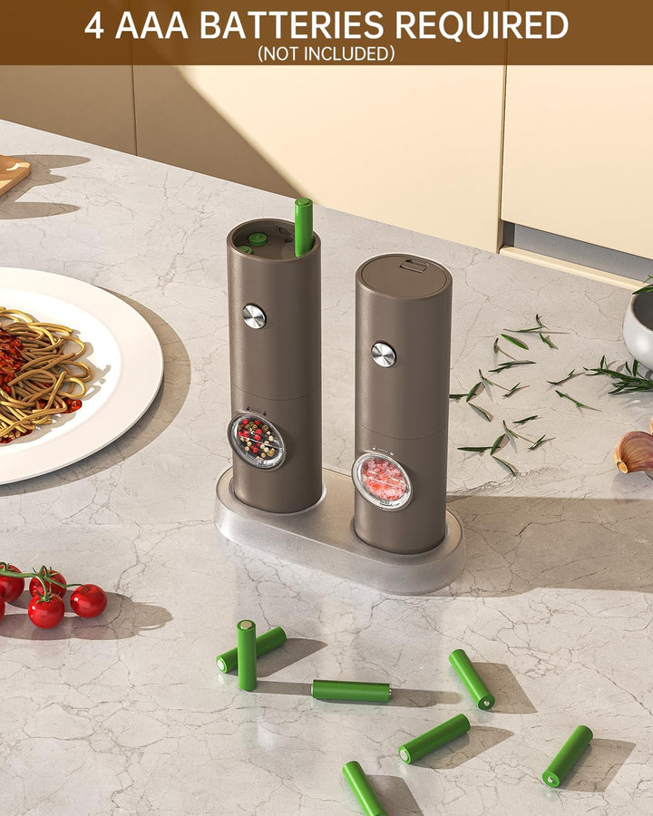 CIRCLE JOY Salz und Pfeffermühlen Elektrische 2er Set Batteriebetriebenen Gewürzmühle mit Basis, Wei