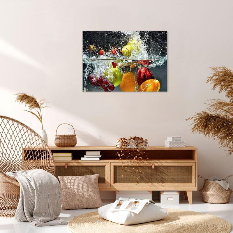 Bilder auf Leinwand Früchte Wasser Spritzer Essen Leinwandbild 70x50cm Wandbilder Dekoration Wohnzim