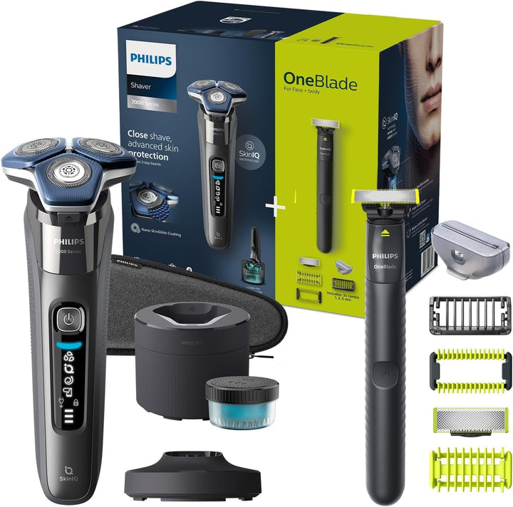 Philips Shaver S7000 – Elektrischer Nass- und Trockenrasierer mit SkinIQ-Technologie in Dark Chrome,