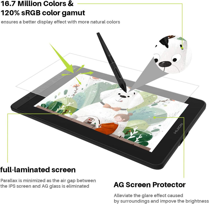 HUION Kamvas 12 Grafiktablett mit Display, 11,6 Zoll Stift-Display mit batterielosem Stift, 8 Expres